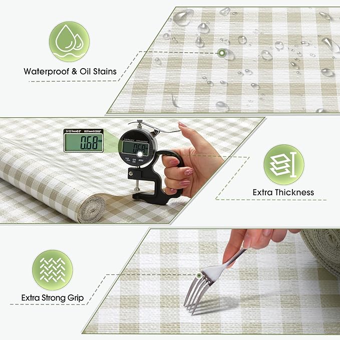 Beautysaid Shelf and Drawer Liner for Kitchen Cabinet, Non Adhesive Non Slip Shelf Paper Waterproof Washable Thickened for Dresser Pantry Shelve Bathroom Protector Liner(Checkered,18 in x 30 FT)