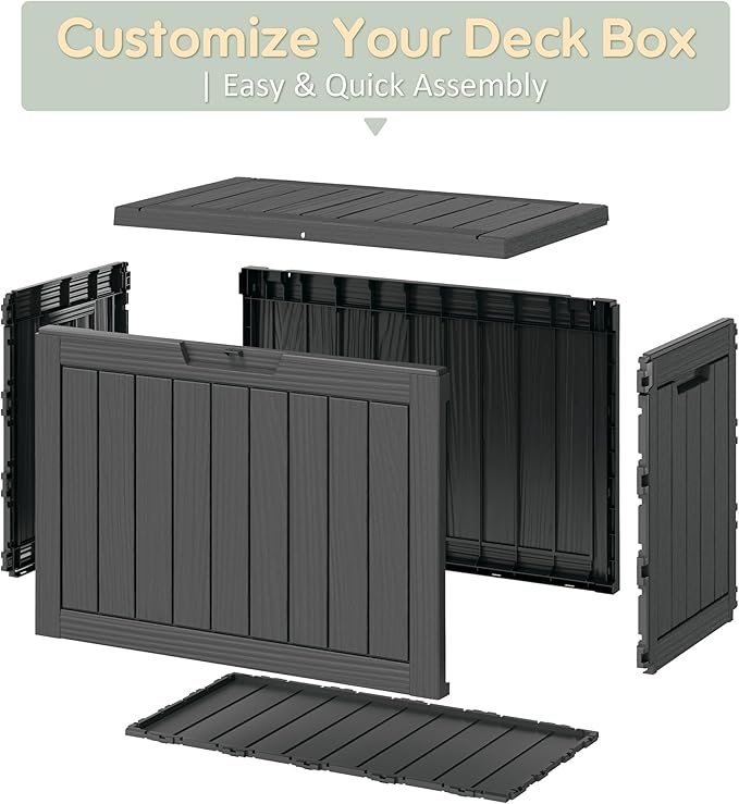 50 Gallon Outdoor Storage Box, Resin Deck Boxes Outdoor Waterproof For Patio Furniture, Garden Tools, Pool Supplies, Lockable And UV Resistant (Striped Black)
