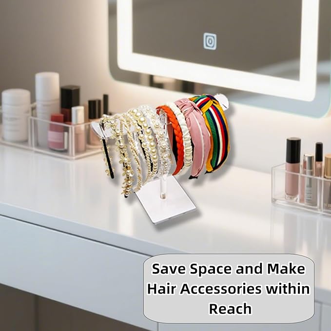 Acrylic Headband Holder Organizer Headband Stand for Women and Girls Compact Hair Accessory Display Holder (Clear)