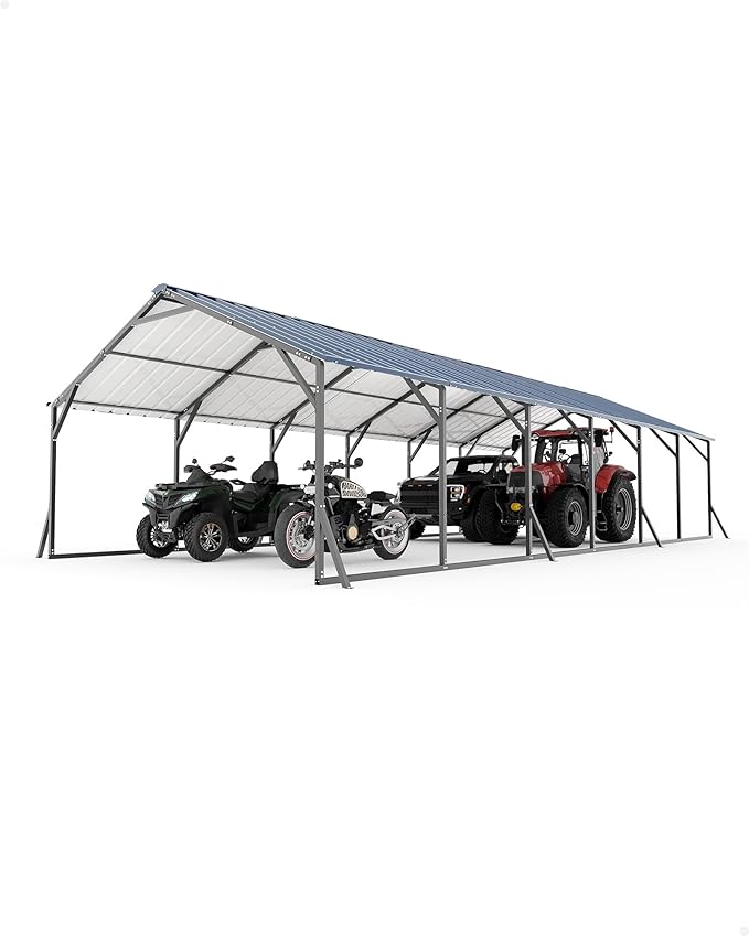 GarveeLife 20'X30'x12' Metal Carport for Multiple Vehicles, Enclosed Car Ports, Vertical Roof Design, for All-Weather, for Full-Size Pickup Trucks, Boats, and Tractors