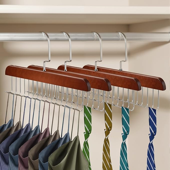 4 PCS Bra Hanger, Tie Holders for Closet, Belt Rack Organizer with 32 Hooks 360° Rotatable Belt Holder Bra Organizer for Closet Space Saving for Ties, Scarves and Handbags