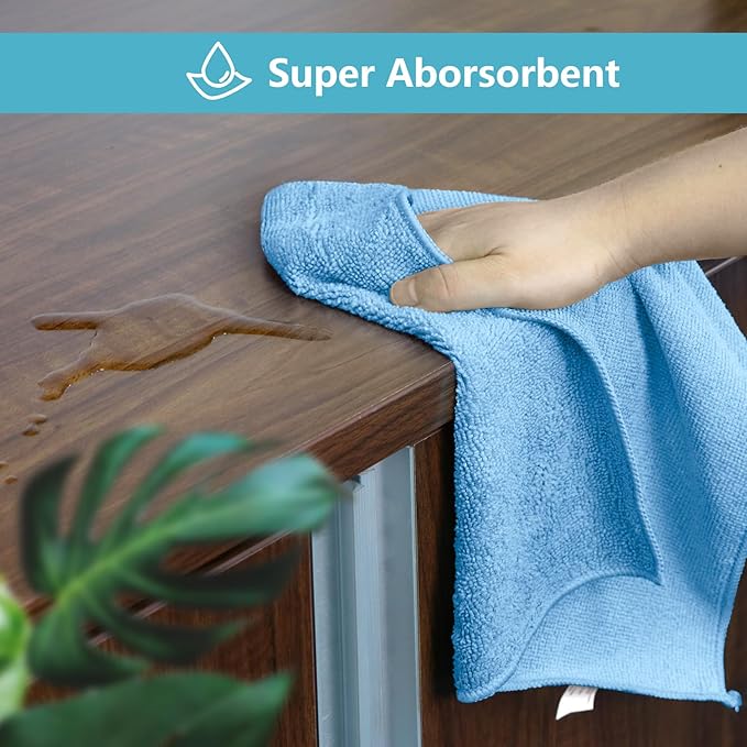 HOMEXCEL Blue Microfiber Cleaning Cloth, 5 Pack Cleaning Towels for Kitchen, Lint Free, Scratch-Free, Highly Absorbent, and Reusable Cleaning Rags for House, Window and Glass, Cars, 11.5 X11.5 inch