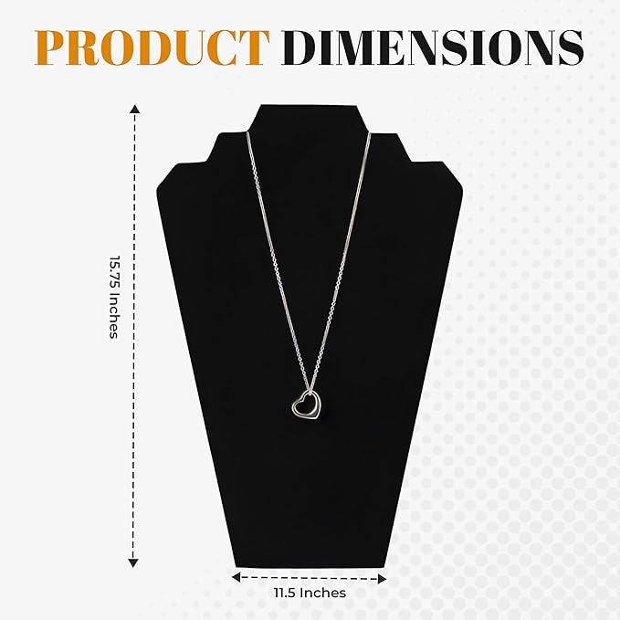 Novel Box 2 Pack Black Velvet Necklace Display Stands 8 1/4 W x 12 1/2 H Inches - Jewelry Stand Necklaces Organizer for Women - Elegant Necklace Easels for Craft Shows, Selling & Personal Use