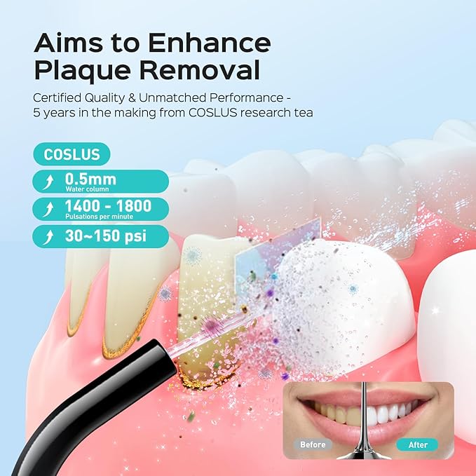 COSLUS Water Dental Flosser Pick for Teeth C30(FC5360): 4 Modes Cordless Portable 300ML Larger Tank Water Teeth Cleaner IPX7 Waterproof Flossing Cleaning Picks for Home Travel Black