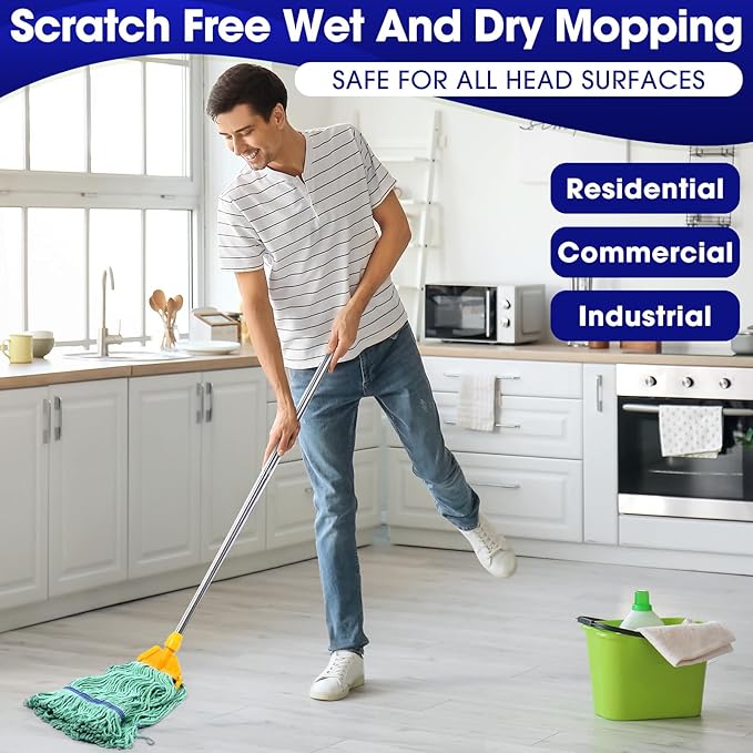 Eccliy 24 Pack Heavy Loop End Cotton String Mop Head Heavy Duty Mop Head Commercial Refills Replacement Bulk for Home Industrial Commercial Floor Cleaning (Green,Blue)