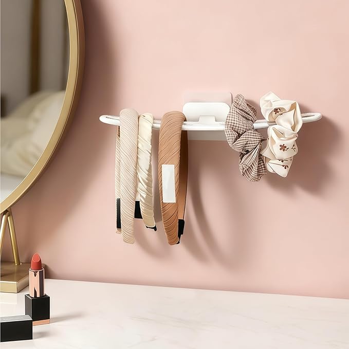 Headband Organizer Holder-Wall Mounted Hair Accessories Storage with Anti-Slip Strips Curved Design 10.6x3.26 inch Girls Baby Scrunchies hairband storage for Wall, Bathroom, Bedroom