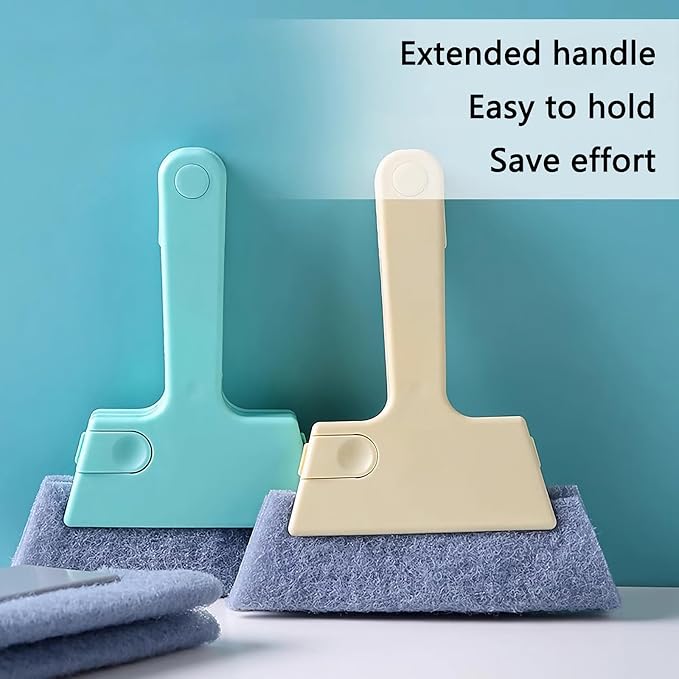 Window Track Cleaner Tool, 4Pcs 4-in-1 Groove Cleaning Brush (with Bristle Brush, Gap Dustpan, Scraper), Washable Cleaning Gadgets for Sliding Door, Sill, Car Vents (Blue + Yellow + 2Gray)