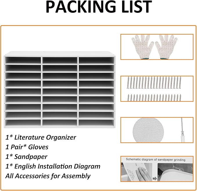 LOYALHEARTDY Literature Organizer, 27 Compartments Paper Storage Cabinet Mail Organizer, 31.5 X 12 X 21.69 Inch Desktop File Sorter Mail Center Mailbox School Classroom Keepers for Home&Office, White