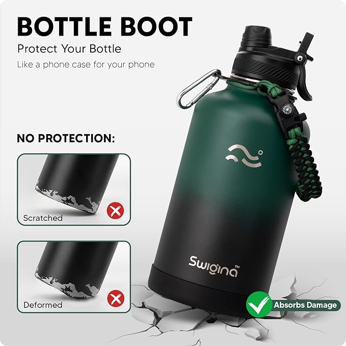 Insulated Water Bottle with Silicone Boot (36hrs Cold/18hrs Hot) - DIY Stickers, [2-in-1 Lid], BPA Free, 64 oz