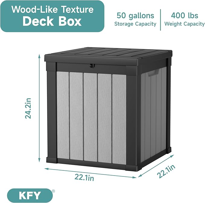 50 Gallon Waterproof Resin Deck Box, UV Resistant Outdoor Storage for Garden, Patio, Porch, Delivery（Black & White，50 Gallon）