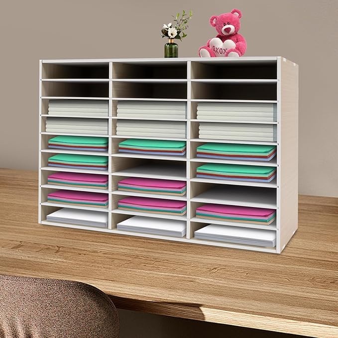 LOYALHEARTDY Literature Organizer, 27 Compartments Paper Storage Cabinet Mail Organizer, 31.5 X 12 X 21.69 Inch Desktop File Sorter Mail Center Mailbox School Classroom Keepers for Home&Office, Wooden