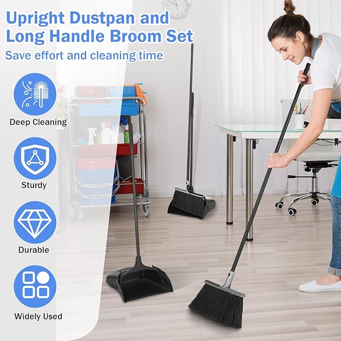 Yungyan 6 Set Broom with Dustpan Combo Set with 54 Inch Long Handle Commercial Lobby Plastic Upright Dustpan and Broom Set for Floor Cleaning Home Office Restaurant Indoor Outdoor Use