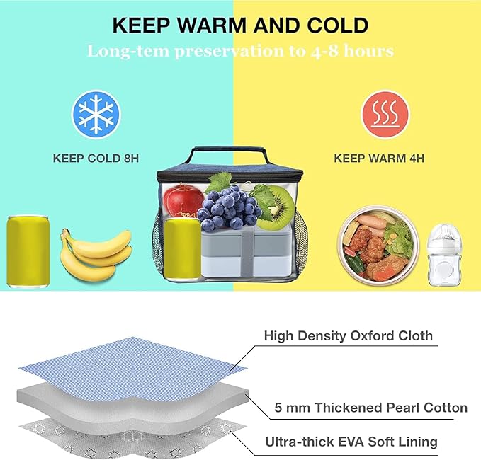 ExtraCharm Insulated Lunch Bag for Women/Men-Reusable Lunch Box for Office Picnic Hiking Beach-Leakproof Cooler Tote Bag Organizer with Adjustable Shoulder Strap for Adults-Floral Foliage