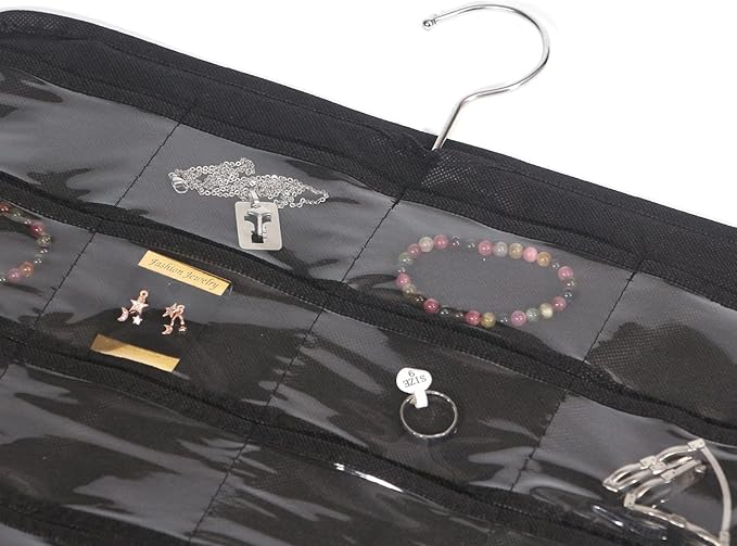 DIOMMELL 2 Pack Hanging Jewelry Organizer with 80 Pockets Jewelry Storage for Earrings Necklace Bracelet Ring Accessory, Black