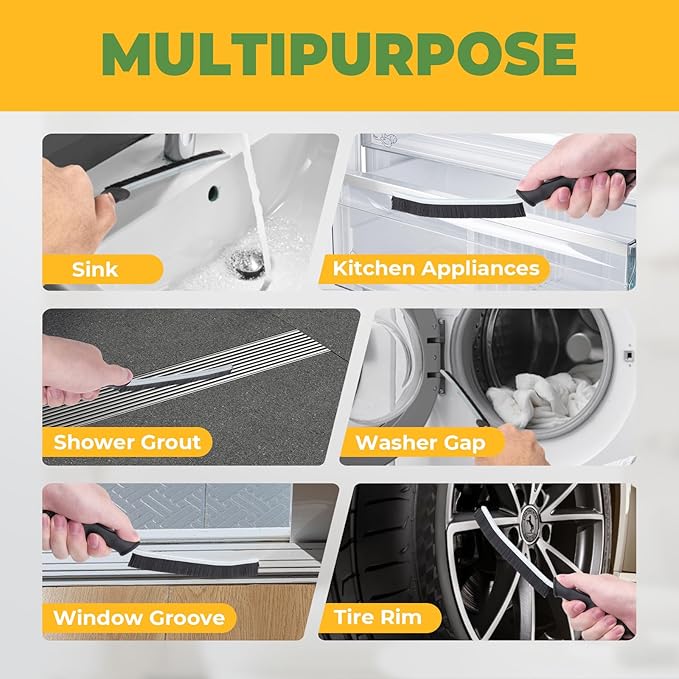 Cleaning Brush - 3 Pcs Hard Bristle Crevice Cleaning Brush, Grout Brush, Scrub Brush Cleaning Supplies, Gap Cleaning Tools for Bathroom Kitchen Toilet Window Track (3, Black)
