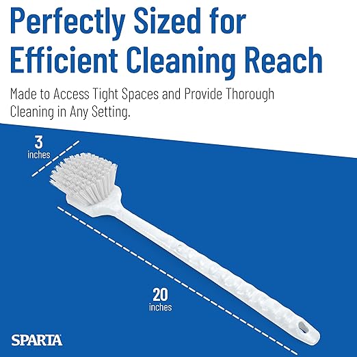 SPARTA 40501EC02 Plastic Large Scrub Brush, Kitchen Brush, Utility Brush With Long Handle For Cleaning, 20 Inches, White, (Pack of 6)