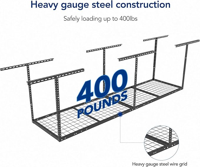 FLEXIMOUNTS 2x8 Garage Storage Rack, Adjustable Overhead Storage Organization System, Heavy Duty Metal Ceiling Rack, 400lbs Weight Capacity, Black, Classic Series