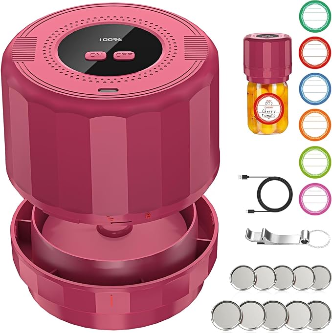 M11 Mason Jar Vacuum Sealer - Electric Mason Jar Vacuum Sealer Kit with Wide and Regular Mouth Mason Lids, Jar Vacuum Sealer for Canning Jars, Vacuum Sealing Machine for Food Storage