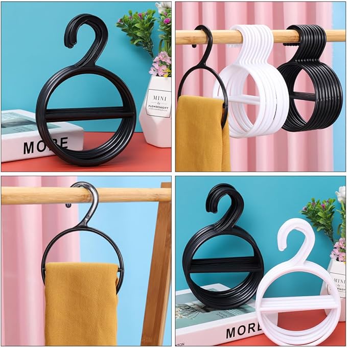 Lurrose Multifunctional Belt Ring Holder and Scarf Rack for Closet Organization, Black Plastic Clothing Hanger with 10 Pieces, Space-Saving Wardrobe Accessory Organizer for Ties and Belts