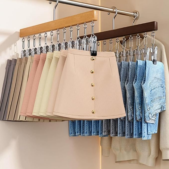 Closet Organizer with 10 Clips, Space Saving Hanging Closet Organizer, Legging 𝐎rganizer for 𝐂loset Hanging, for Pants Scarf Hangers (B)