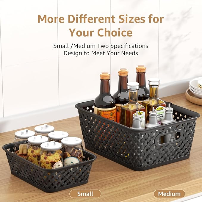 MaxGear Organization and Storage 3 Packs, Plastic Bins Organizer Bins, Woven Baskets for Storage, Plastic Baskets with Handles, Black Basket for Organizing, Basket Organizer for Home and Office, Large