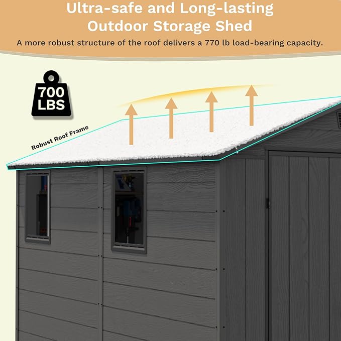 Devoko 6x8 Ft Outdoor Storage Shed - Lockable Resin Tool Shed with Window & Floor - Easy Assembly for Garden, Backyard, Dark Gray