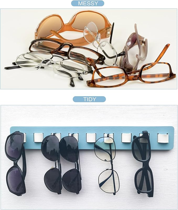 Sunglasses Organizer Wall Mounted Wood Sunglass Holder for Home Glasses Holder/Sunglasses Rack,Home Decor (Lake Blue-1pcs-long)