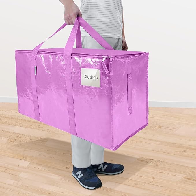 TICONN 8 Pack Extra Large Moving Bags Heavy Duty with Zippers & Carrying Handles, Durable Storage Bags Moving Boxes for Closet Organizers and Storage (8 Pack, Pink)
