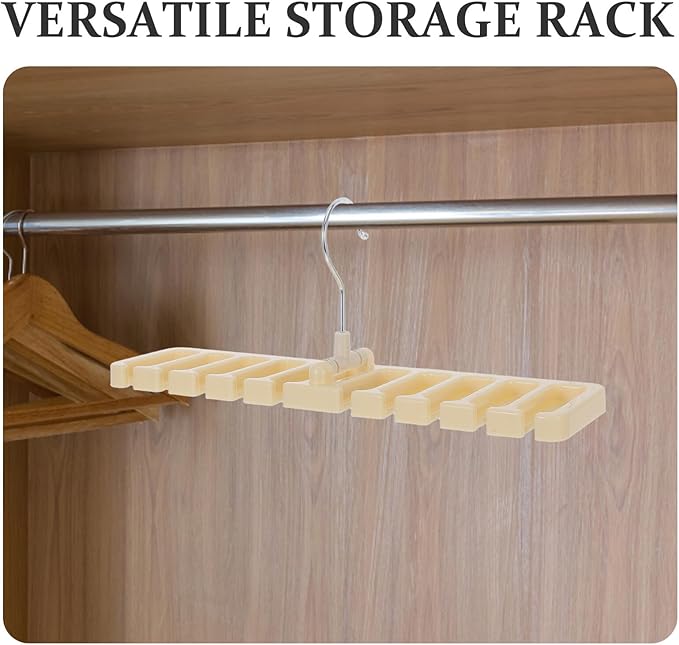 2pcs Belt and Tie Organizer Rack, Plastic Hanging Belt Storage Rack with Multiple Hooks, Wardrobe Accessory Organizer for Scarves, Hats, Purses, and Closet Space Saving, Beige