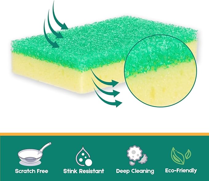 Scrub Sponge, Dual-Sided Temperature-Responsive Scrubber - Non-Scratch - Multipurpose Dish Sponges for Kitchens, Bathrooms, and Outdoor Use - 4 Pack