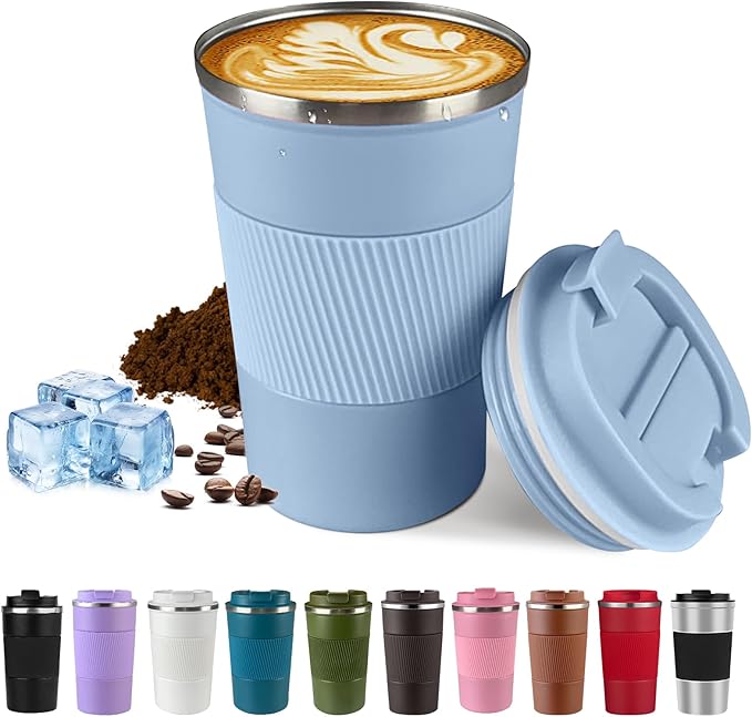 Vacuum-Insulated Stainless Steel Travel Coffee Mug, Leak-Proof Reusable Coffee Cup with Lid - Keep Hot & Cold Drinks for Hours, Durable Insulated Tumbler for Men & Women(3rd-Light Blue, 17OZ)