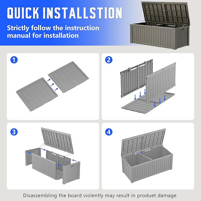 Oudoor Storage Deck Boxes Waterproof, Waterproof and UV Resistant Outdoor Storage Box Lockable Lid for Delivery Box, Indoor, Garden Tools, Pool Supplies, Patio (Grey, 220 Gallon)