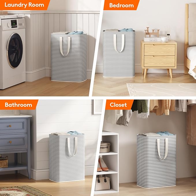 Lifewit 1 Pack Laundry Hamper Large Collapsible Laundry Baskets, Freestanding Waterproof Clothes Hamper with Easy Carry Handles in Laundry Room Bedroom Bathroom College Dorm, Grey, 65L