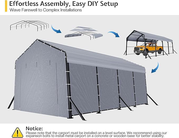 Jocisland 12x20x10.5 FT Heavy Duty Metal Carport, All-Weather Car Canopy with Waterproof Removable Sidewalls, Galvanized Steel Roof & Reinforced Base, Car Shelter for Cars, Boats, Trucks