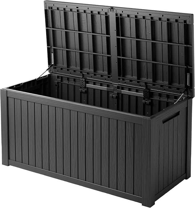 Outdoor Storage Box, 200 Gallon Resin Deck Box Waterproof for Patio Furniture, Garden Tools and Pool Accessories, Lockable UV-Resistant Storage Bin Bench Cabinet for Outside, Black