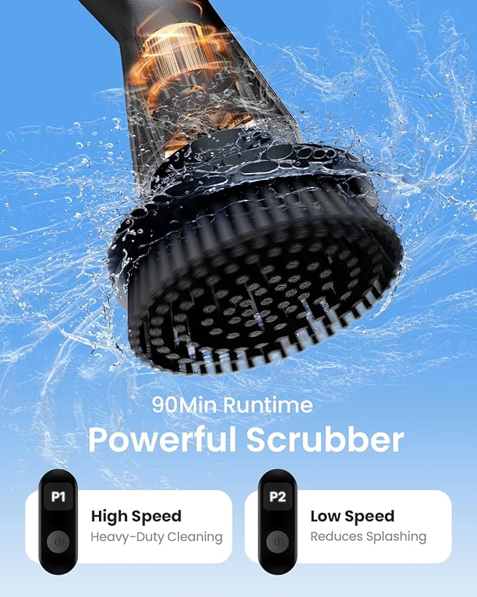 Leebein Electric Spin Scrubber, Cordless Bathroom Cleaning Brush with 7 Brush Heads, IPX7 Waterproof, 2 Speed Settings, Extendable Handle