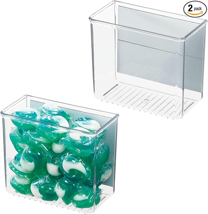 iDesign Magnetic Small Clear Plastic Organizer Bins for Laundry Room Storage - 2-Pack