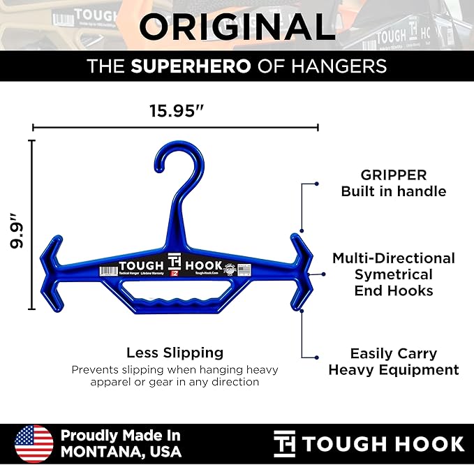 Tough Hook Original Heavy Duty Hangers – The Superhero of Hangers USA-Made, Anti-Slip ABS Resin Tactical Hanger for Police Gear, Scuba Gear & Dive BCD – DuraResin 200-lb Cap Wetsuit Hanger, 1 Red