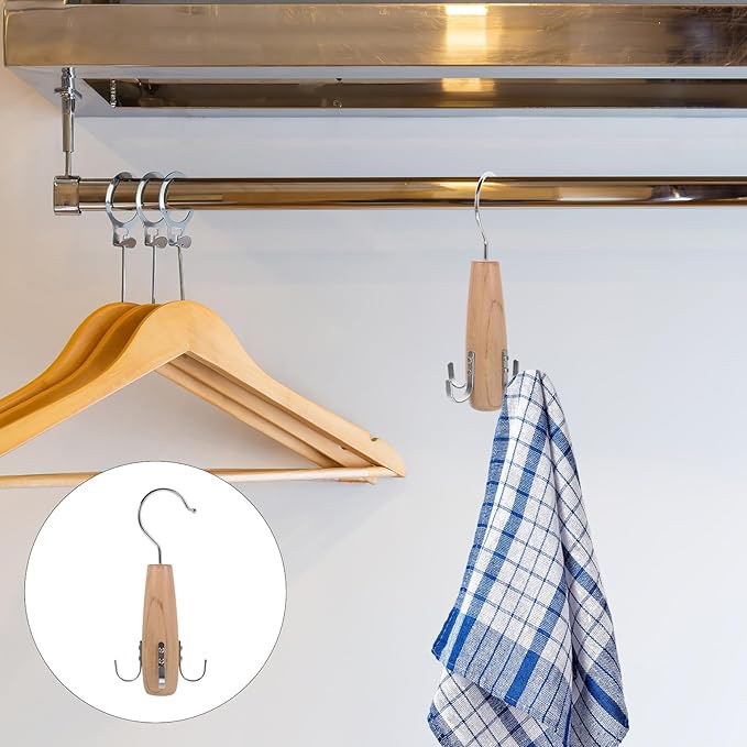 Luxshiny Wooden Scarves Storage Rack with Hooks, Multifunctional Towels Hanger and Tie Organizer, Classic Wardrobe Accessory Organizer for Bathroom and Bedroom Storage Random Random Color