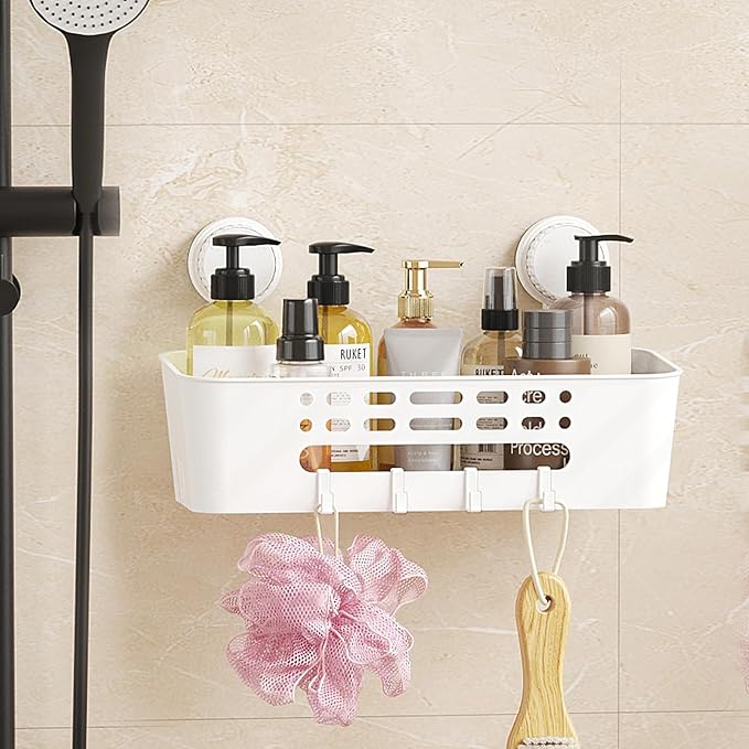 Lifewit Shower Caddy Suction Cup, NO-Drilling Bathroom Organizers and Storage Rack for Inside Shower, Plastic Removable Shower Shelves for Shampoo Strong Vacuum Suction, 31 cm/12 inch Long, 2 Pack