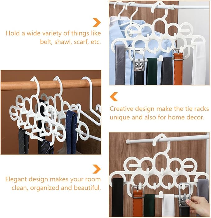 PRETYZOOM 2pcs Multifunctional Tie Hanger and Scarf Belt Rack, White Plastic Storage Organizer for Closet Accessories, Space-Saving Holder Suitable for Home Wardrobe