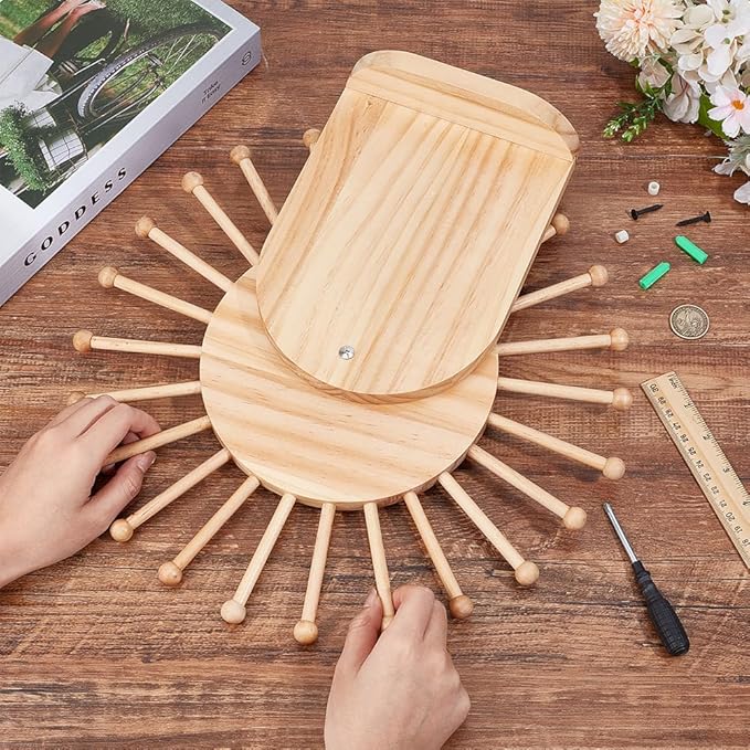 PH PandaHall Wooden Tie Rack 24 Hooks Wall Mounted Belt Organizer Revolving Ties Holder Display Scarf Hanger Rack Necktie Display Stand for Men Women Closet Bedroom Store Storage Belt Organization