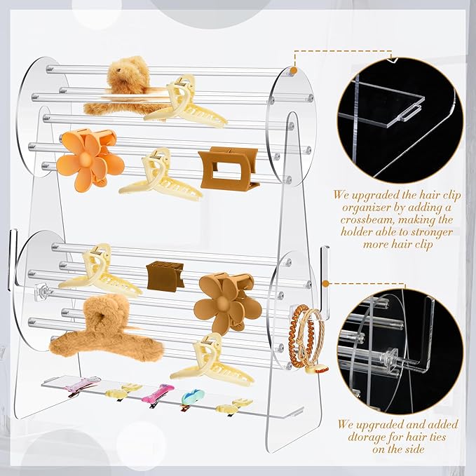 Acrylic Claw Clip Holder 360 Degree Rotating Claw Clip Organizer Hair Accessories Organizer Storage Display Clear Stand for Women Vanity Dressing Table(Round Style)