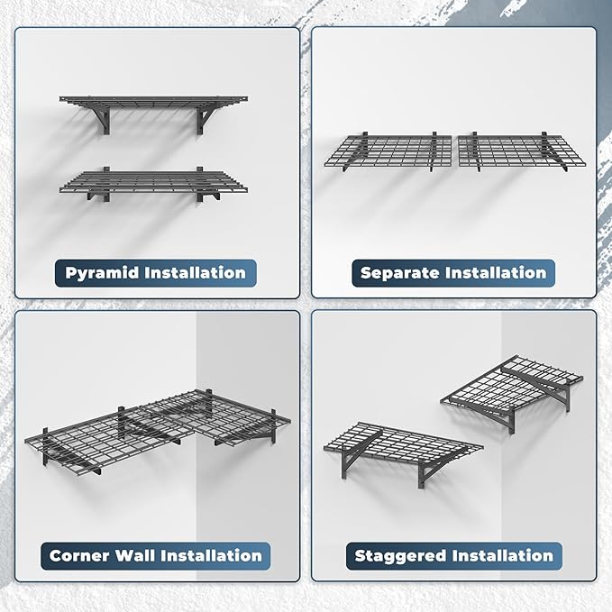 2 Pack Heavy Duty Garage Wall Shelving Set (2x3ft), Wall Mounted Garage Shelves 700lbs Capacity, 24"x72" Wall Shelf Storage Rack Floating Shelves, Black