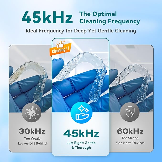 Dental Ultrasonic Retainer Cleaner Machine: 45kHz Dental Cleaning Pod for Denture, Mouth Guard, Night Guard, Aligner, Braces, Toothbrush Head & Jewelry, UV Cleaner with Digital Timer & 4 Modes, Pink