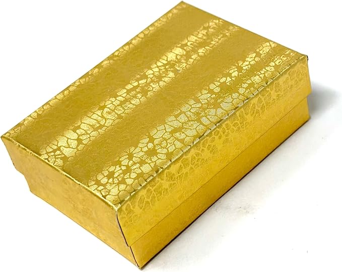 12 Pack Gold Foil Cotton Filled Color Paper Cardboard Jewelry Box for Necklace, Ring, Earring, Pendant, Pocket Watch, Body Jewelry and Beads Size-3 1/16" x 2 1/8" x 1" - by R J Displays