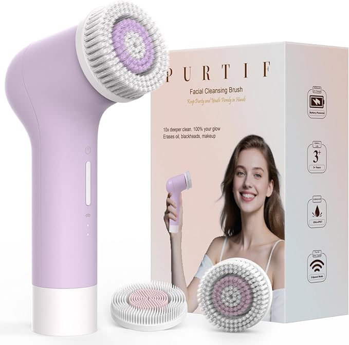 Electric Facial Cleansing Brush,Rechargeable Silicone Face Scrubber exfoliator,3 Speeds,Waterproof, Exfoliating & Massage,for Women Men Skincare, Romantic lavender Birthday Valentine's Day gift