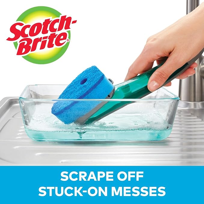 Scotch-Brite Advanced Soap Control Non-Scratch Dishwand Kit, 1 Dish Wand & 5 Sponge Refills, Prevents Leaking, Leak-Free Guarantee, Best for Nonstick Pots and Pans, Glass, Tubs, & Showers