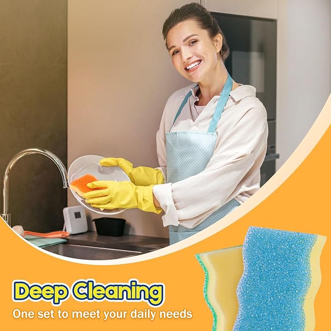 Scrub Sponge, 8 Pack Dual-Sided Temperature-Responsive Scrubber - Non-Scratch - Multipurpose Dish Sponges for Kitchens, Bathrooms, and Outdoor Use - Wave-Shaped