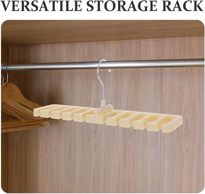 2pcs Belt and Scarf Organizer Rack with Compartments, Portable Plastic Hat Hanging Rack and Tie Storage Hanger for Closet Accessory Organization and Space Saving